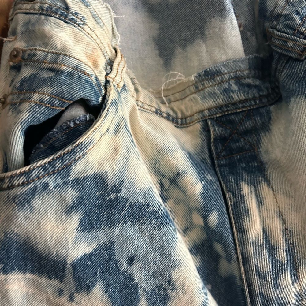 Upcycled Asymmetrical Tie-Dye Dress Denim Patchwork One Size Zebra - Picture 3 of 15